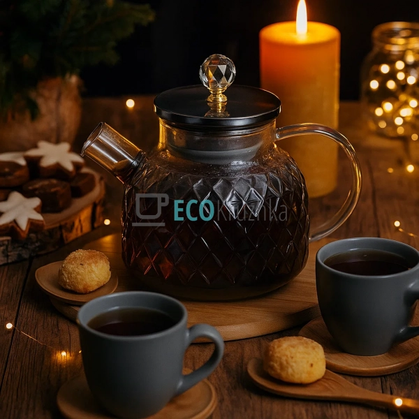 Чайник 1000 мл для заварювання скляний з металевою кришк ...