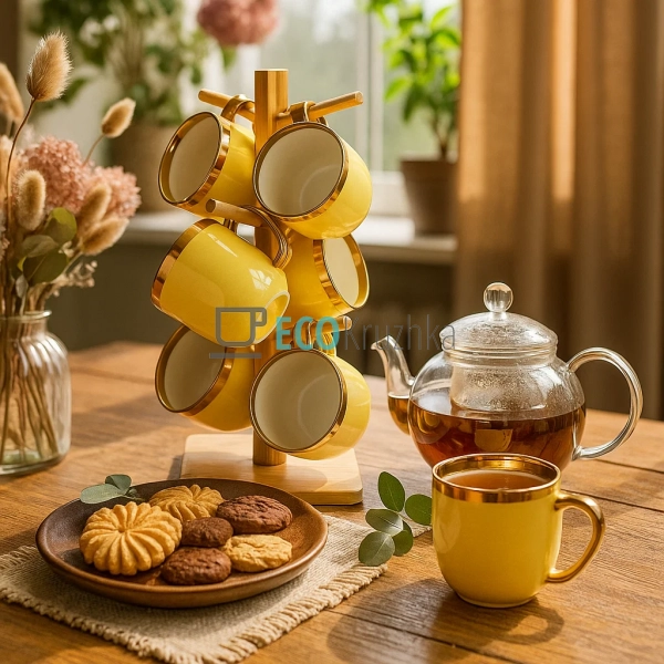 Набір (6 шт) порцелянових чашок 320мл "Золота лінія" на ... Набір (6 шт) порцелянових чашок 320мл "Золота лінія" на ...