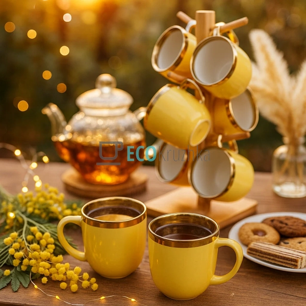 Набір (6 шт) порцелянових чашок 320мл "Золота лінія" на ... Набір (6 шт) порцелянових чашок 320мл "Золота лінія" на ...