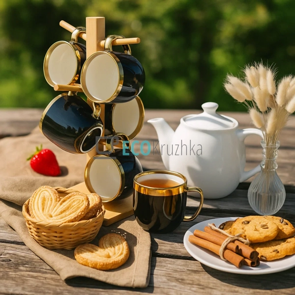 Набір (6 шт) порцелянових чашок 320мл "Золота лінія" на ... Набір (6 шт) порцелянових чашок 320мл "Золота лінія" на ...