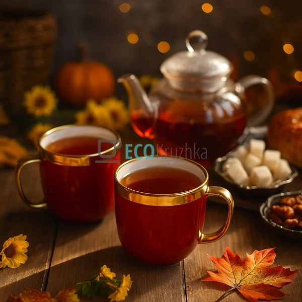 Набір (6 шт) порцелянових чашок 320мл "Золота лінія" на ... Набір (6 шт) порцелянових чашок 320мл "Золота лінія" на ...