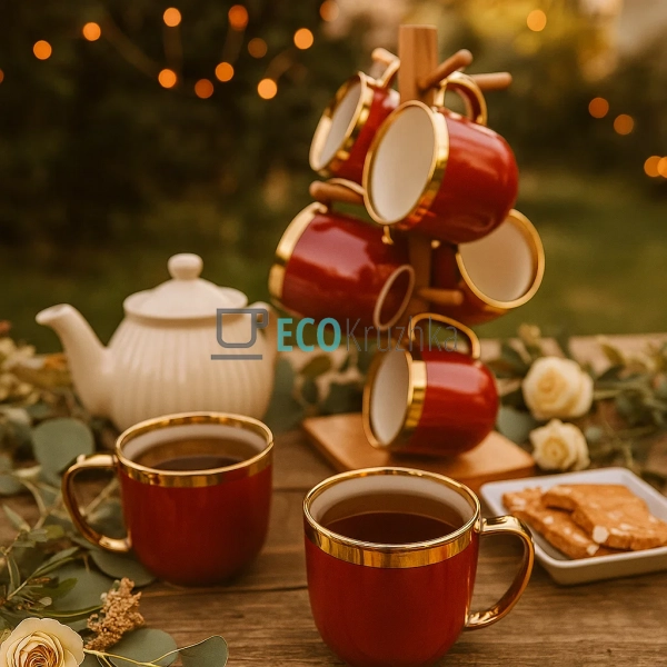 Набір (6 шт) порцелянових чашок 320мл "Золота лінія" на ... Набір (6 шт) порцелянових чашок 320мл "Золота лінія" на ...