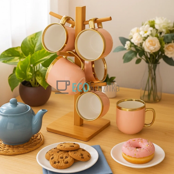 Набір (6 шт) порцелянових чашок 320мл "Золота лінія" на ... Набір (6 шт) порцелянових чашок 320мл "Золота лінія" на ...