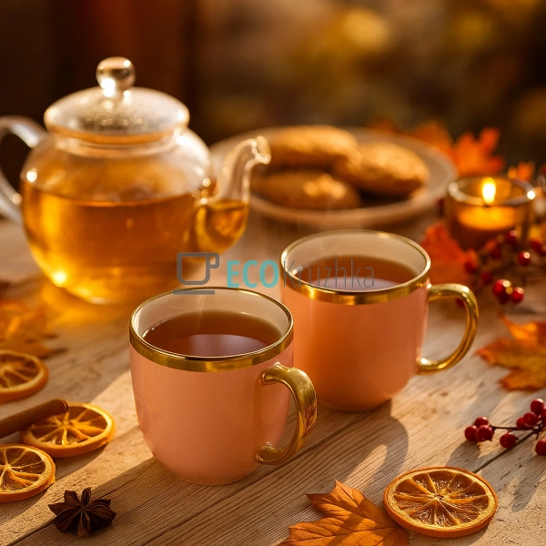 Набір (6 шт) порцелянових чашок 320мл "Золота лінія" на ... Набір (6 шт) порцелянових чашок 320мл "Золота лінія" на ...