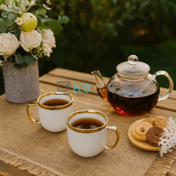 Набір (6 шт) порцелянових чашок 320мл "Золота лінія" на ... Набір (6 шт) порцелянових чашок 320мл "Золота лінія" на ...