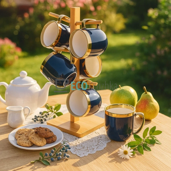 Набір (6 шт) порцелянових чашок 320мл "Золота лінія" на ... Набір (6 шт) порцелянових чашок 320мл "Золота лінія" на ...