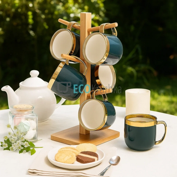 Набір (6 шт) порцелянових чашок 320мл "Золота лінія" на ... Набір (6 шт) порцелянових чашок 320мл "Золота лінія" на ...