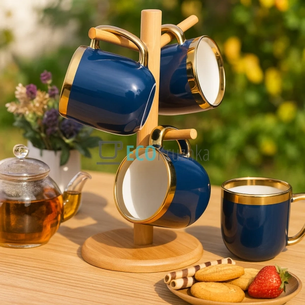 Набір (4 шт) порцелянових чашок 320мл "Золота лінія" на ... Набір (4 шт) порцелянових чашок 320мл "Золота лінія" на ...