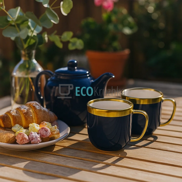 Набір (4 шт) порцелянових чашок 320мл "Золота лінія" на ... Набір (4 шт) порцелянових чашок 320мл "Золота лінія" на ...