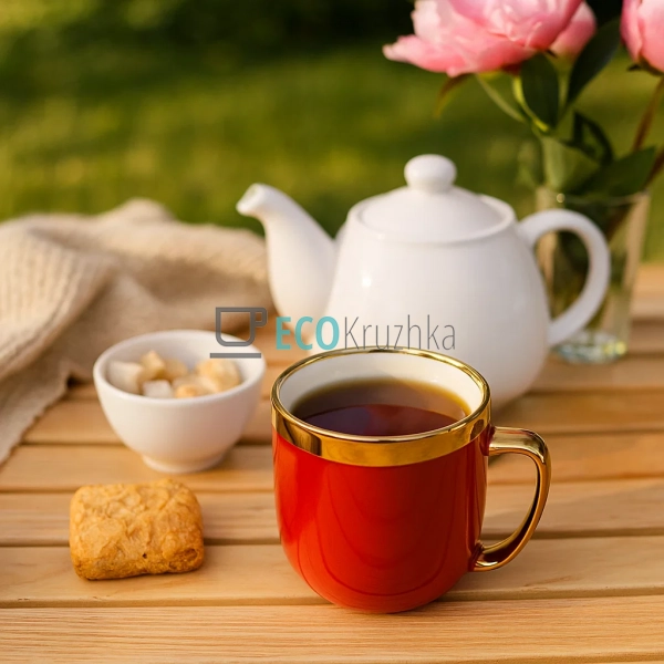 Набір (4 шт) порцелянових чашок 320мл "Золота лінія" на ... Набір (4 шт) порцелянових чашок 320мл "Золота лінія" на ...