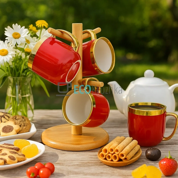 Набір (4 шт) порцелянових чашок 320мл "Золота лінія" на ... Набір (4 шт) порцелянових чашок 320мл "Золота лінія" на ...