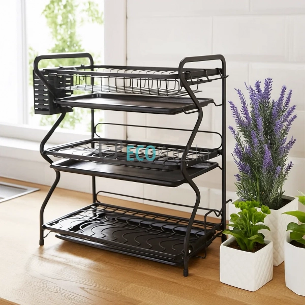 Триярусна настільна сушарка для посуду, чорна, 53x54x24 ... Триярусна настільна сушарка для посуду, чорна, 53x54x24 ...