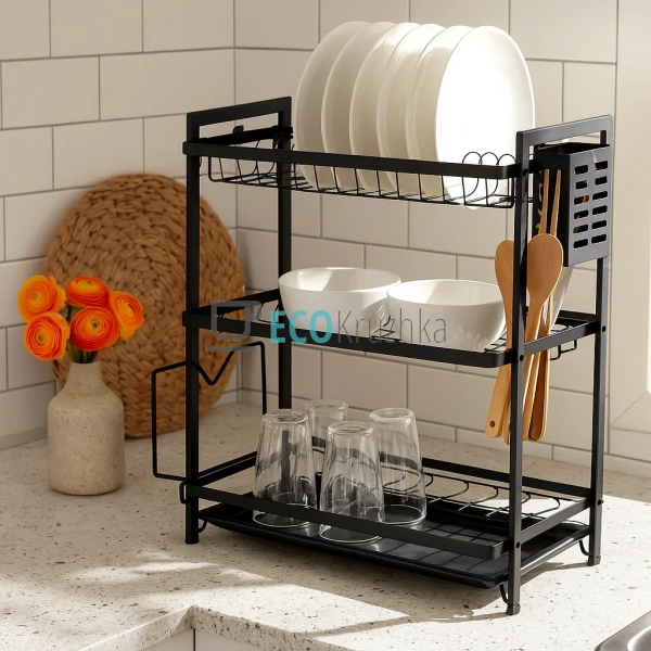 Триярусна настільна сушарка для посуду, чорна, 53x50x25 ... Триярусна настільна сушарка для посуду, чорна, 53x50x25 ...