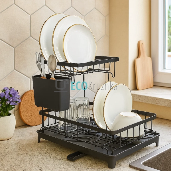 Двоярусна настільна сушарка для посуду, чорна, 36x29x25 ... Двоярусна настільна сушарка для посуду, чорна, 36x29x25 ...