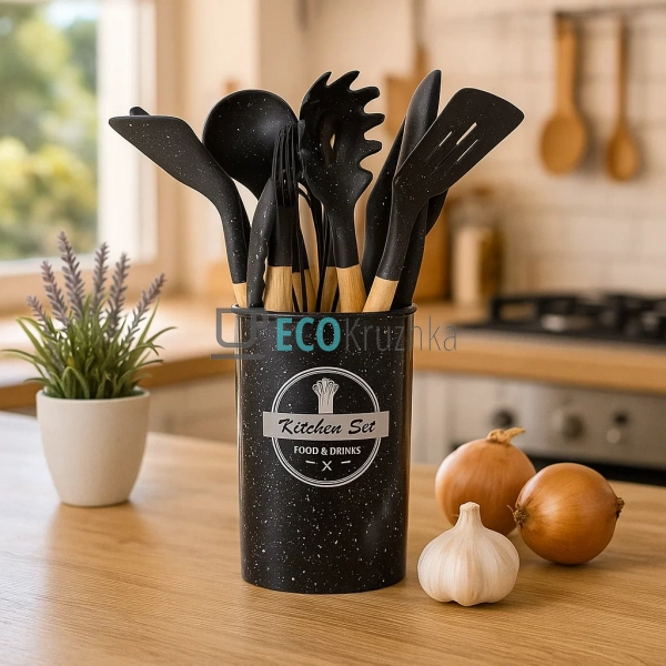Набір кухонного приладдя 12 предметів з бамбуковою ручко ...