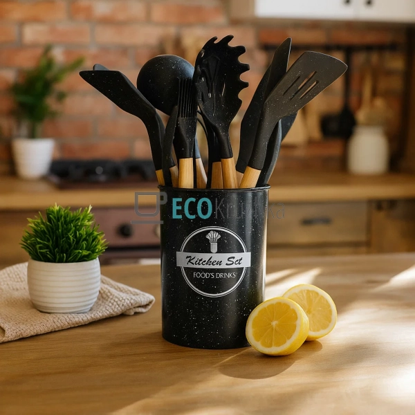 Набір кухонного приладдя 12 предметів з бамбуковою ручко ...