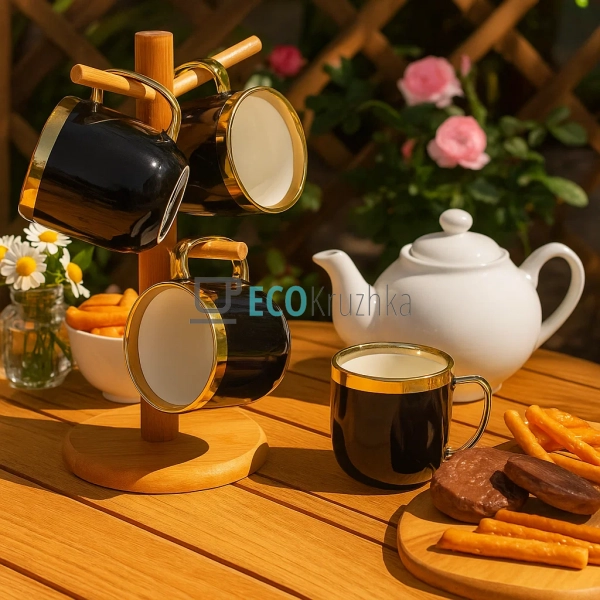 Набір (4 шт) порцелянових чашок 320мл "Золота лінія" на ... Набір (4 шт) порцелянових чашок 320мл "Золота лінія" на ...