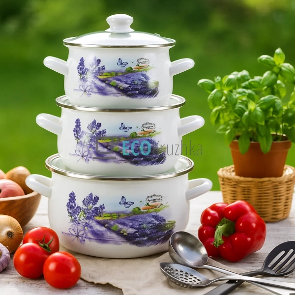 Набір емальованих каструль Лаванда 3 шт — 2л, 3л, 4л з к ... Набір емальованих каструль Лаванда 3 шт — 2л, 3л, 4л з к ...