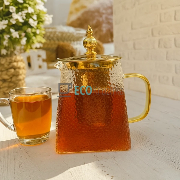 Чайник скляний 750мл заварювальний з металевим фільтром  ...