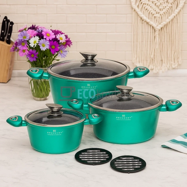 Набір каструль Edenberg 8 предметів з мармуровим антипри ... Набір каструль Edenberg 8 предметів з мармуровим антипри ...