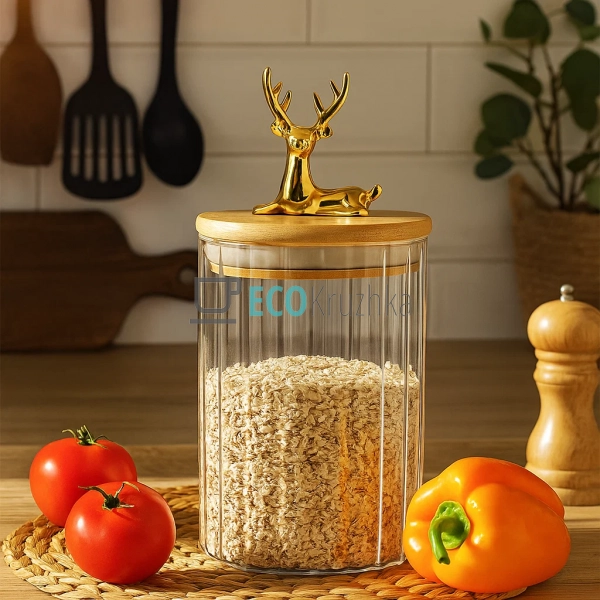 Банка для зберігання 650 мл із бамбуковою кришкою та зол ... Банка для зберігання 650 мл із бамбуковою кришкою та зол ...