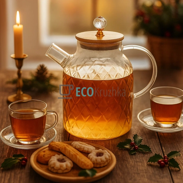 Скляний заварник для чаю 1.6 л з бамбуковою кришкою — пр ... Скляний заварник для чаю 1.6 л з бамбуковою кришкою — пр ...