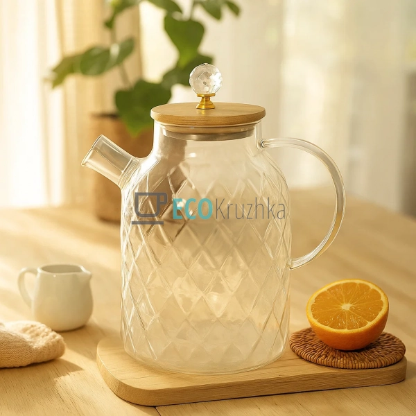 Скляний заварник для чаю 1.6 л з бамбуковою кришкою — пр ... Скляний заварник для чаю 1.6 л з бамбуковою кришкою — пр ...