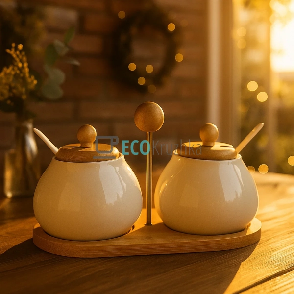 Набір ємностей на бамбуковій підставці два предмети PJ02 ... Набір ємностей на бамбуковій підставці два предмети PJ02 ...