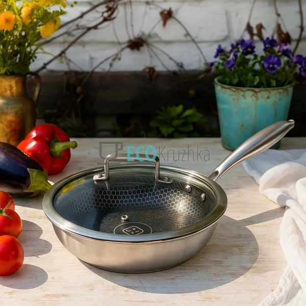 Глибока сковорода нержавіюча професійна з кришкою 20 х ... Глибока сковорода нержавіюча професійна з кришкою 20 х ...