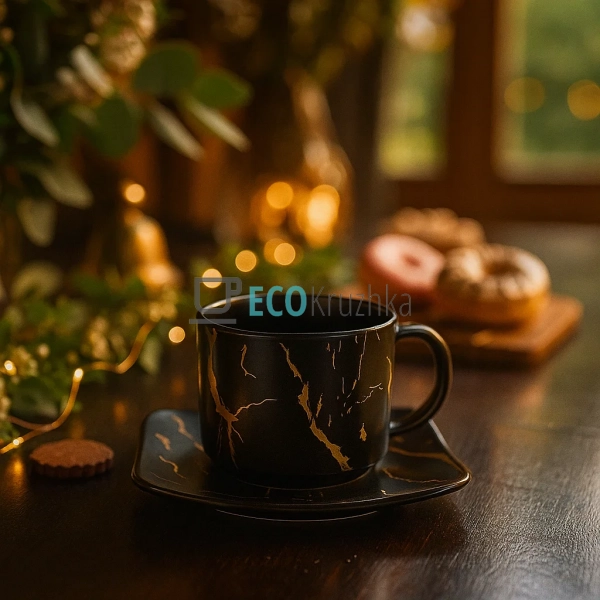 Кавовий набір "Мармурова розкіш" — чашка з порцеляновим ... Кавовий набір "Мармурова розкіш" — чашка з порцеляновим ...