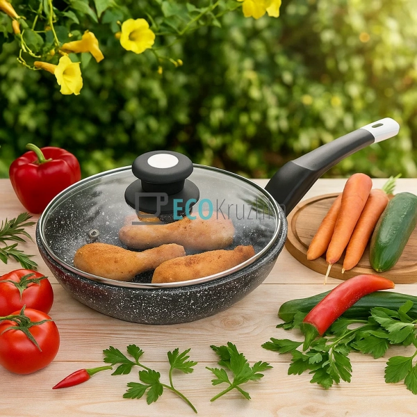 Сковорідка з кришкою та Мраморним покриттям 20 см EB-916 ...