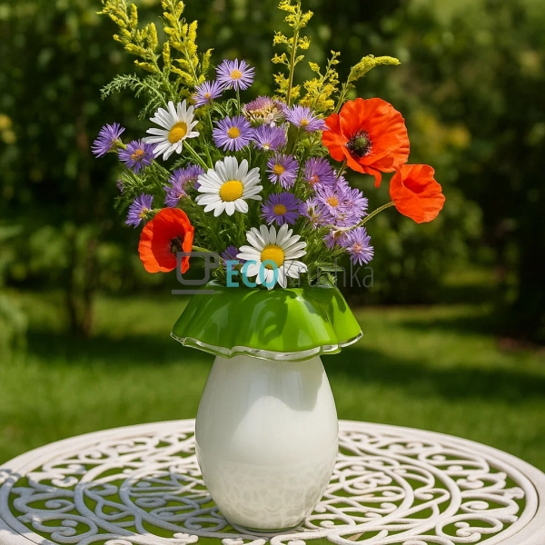 Скляна ваза ручної роботи 19×27 см — зелена з білим (992 ... Скляна ваза ручної роботи 19×27 см — зелена з білим (992 ...