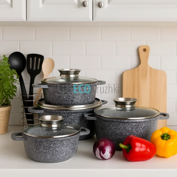 Набір каструль Edenberg 8 предметів з мармуровим антипри ...