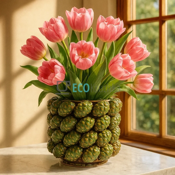 Декоративна порцелянова ваза Cones зелена 16 см для квіт ... Декоративна порцелянова ваза Cones зелена 16 см для квіт ...