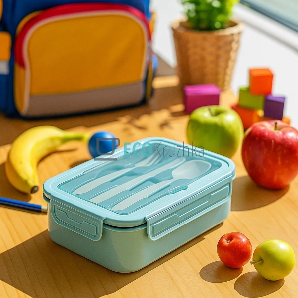 Ланч-бокс з приборами, трьохсекційний, 21.5х15х7 см, Бла ... Ланч-бокс з приборами, трьохсекційний, 21.5х15х7 см, Бла ...