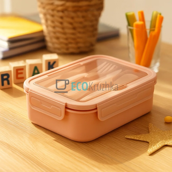 Ланч-бокс з приборами, трьохсекційний, 21.5х15х7 см, Рож ... Ланч-бокс з приборами, трьохсекційний, 21.5х15х7 см, Рож ...