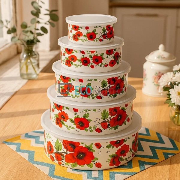 Набір емальованих судочків з кришками Edenberg 5 шт для ... Набір емальованих судочків з кришками Edenberg 5 шт для ...