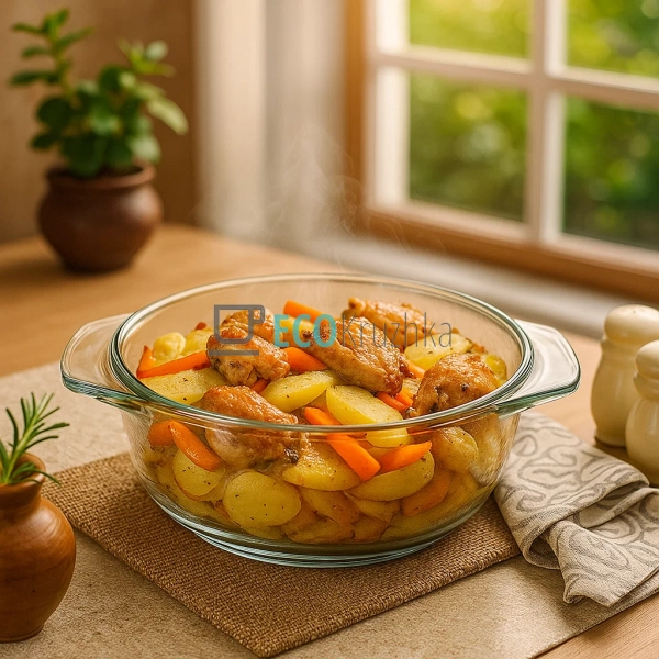 Скляна форма для запікання кругла 1.65 л термостійка Ede ...