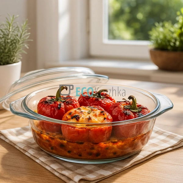 Скляна форма для запікання кругла 1 л термостійка Edenbe ...