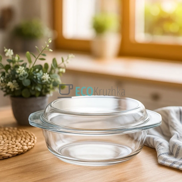 Скляна форма для запікання кругла 1 л термостійка Edenbe ...