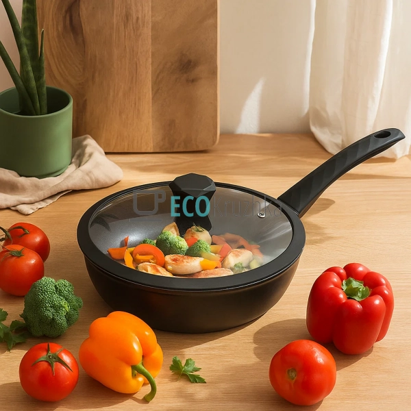 Глибока сковорода з кришкою та алмазним покриттям 24 х 6 ...