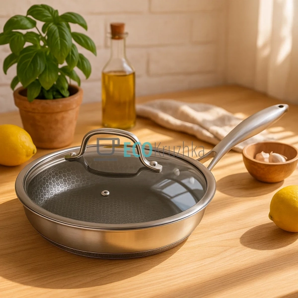 Сковорода 28 х 5.5 см нержавіюча професійна з кришкою HO ... Сковорода 28 х 5.5 см нержавіюча професійна з кришкою HO ...