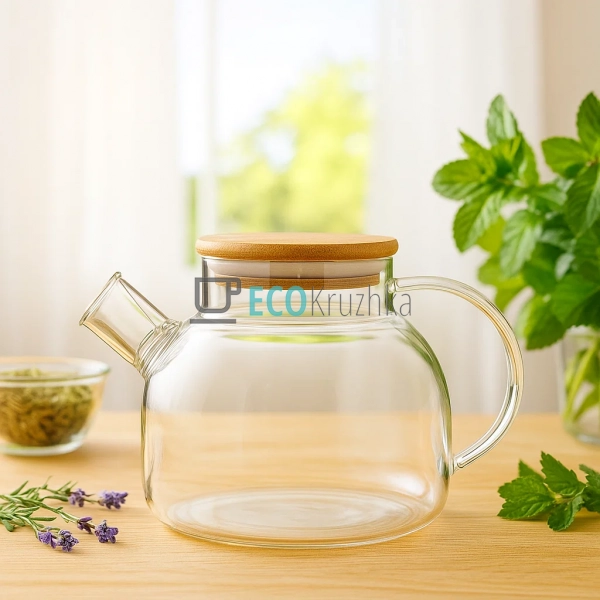 Чайник 1.2л, для заварювання скляний з бамбуковою кришко ... Чайник 1.2л, для заварювання скляний з бамбуковою кришко ...