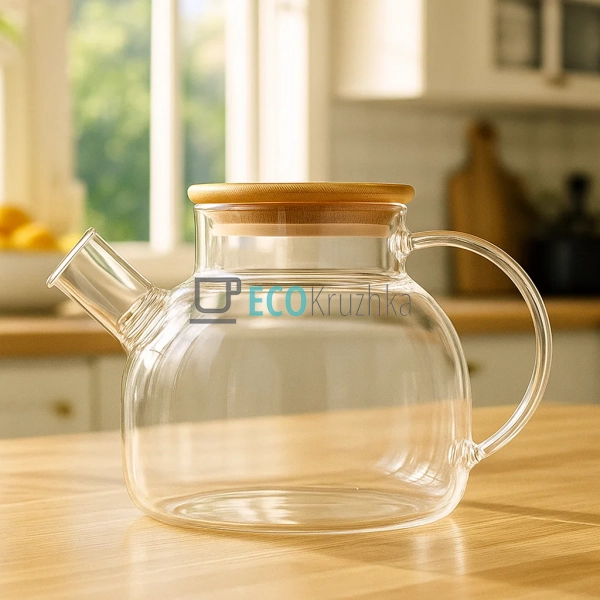 Чайник 1.2л, для заварювання скляний з бамбуковою кришко ... Чайник 1.2л, для заварювання скляний з бамбуковою кришко ...