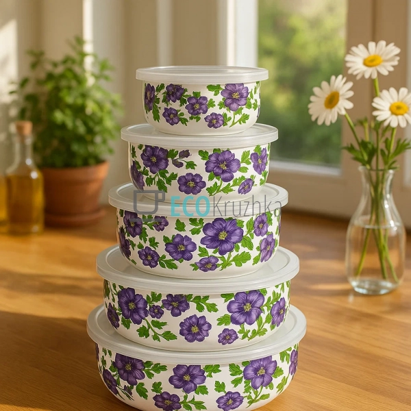 Набір емальованих судочків з кришками Edenberg 5 шт для ... Набір емальованих судочків з кришками Edenberg 5 шт для ...