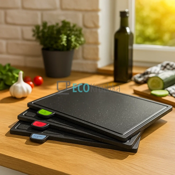 Набір обробних дощок Kamille на підставці, 4 шт KM-5225 Набір обробних дощок Kamille на підставці, 4 шт KM-5225