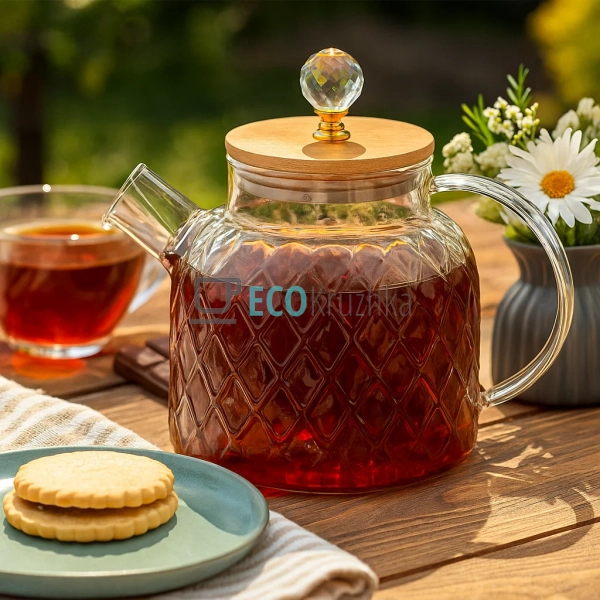 Чайник 1500 мл для заварювання скляний Ромбус з бамбуков ...