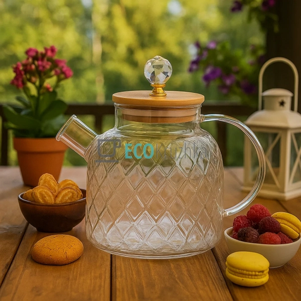 Чайник 1500 мл для заварювання скляний Ромбус з бамбуков ...