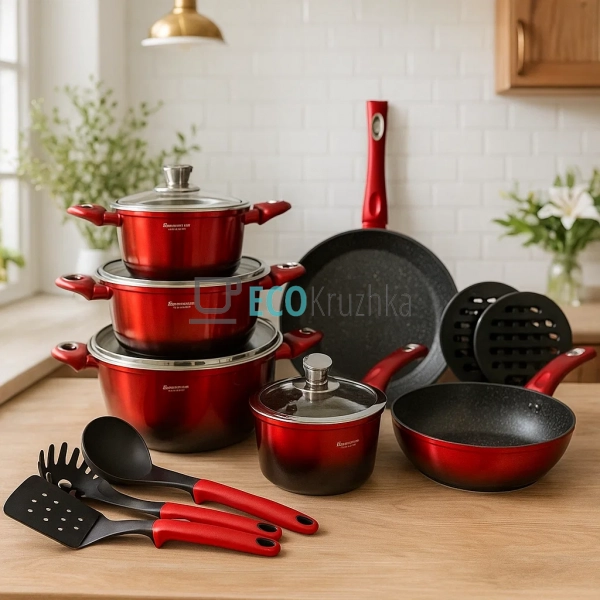 Набір каструль Edenberg 15 предметів з мармуровим антипр ...