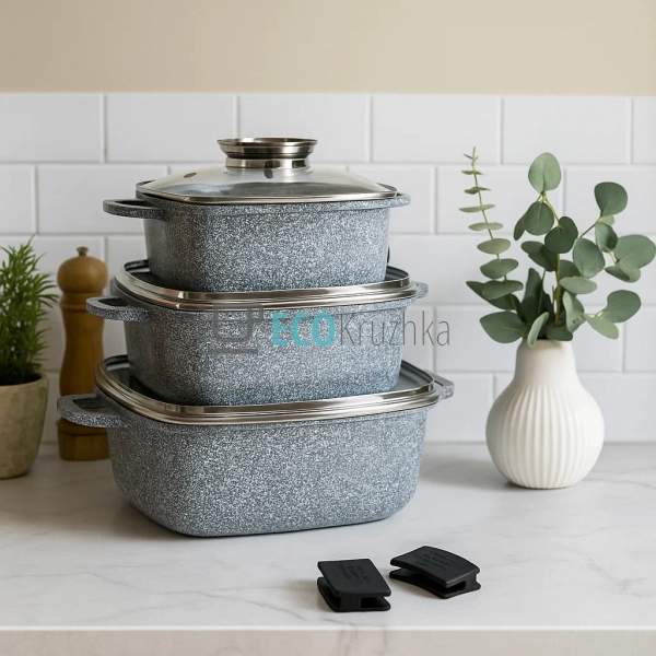 Набір казанів (каструль) з антипригарним гранітним покри ... Набір казанів (каструль) з антипригарним гранітним покри ...
